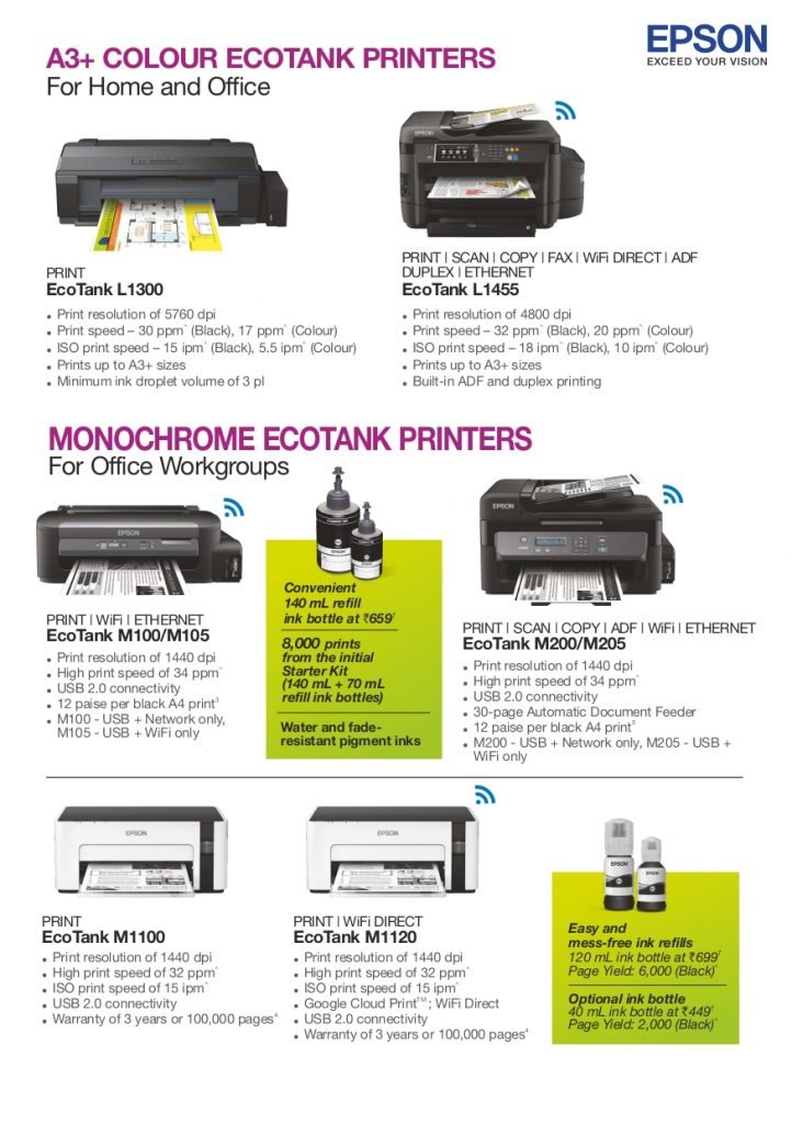 EPSON EcoTank inkjet Printer Range 5